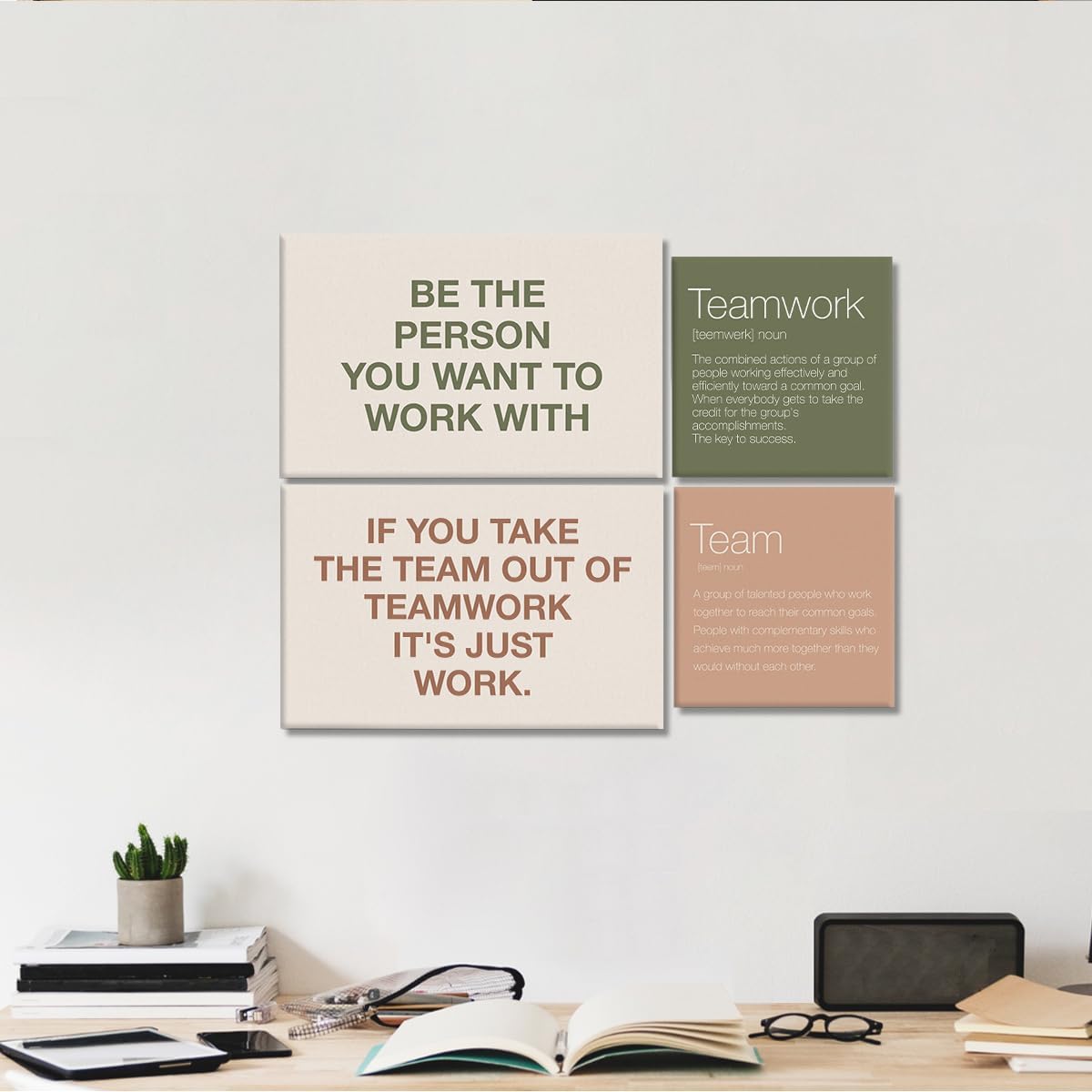 YEOION Sage Green Motivational Teamwork Canvas Wall Art,Inspirational Canvas Wall Art for Office,Positive Quotes Office Wall Decor Set of 6