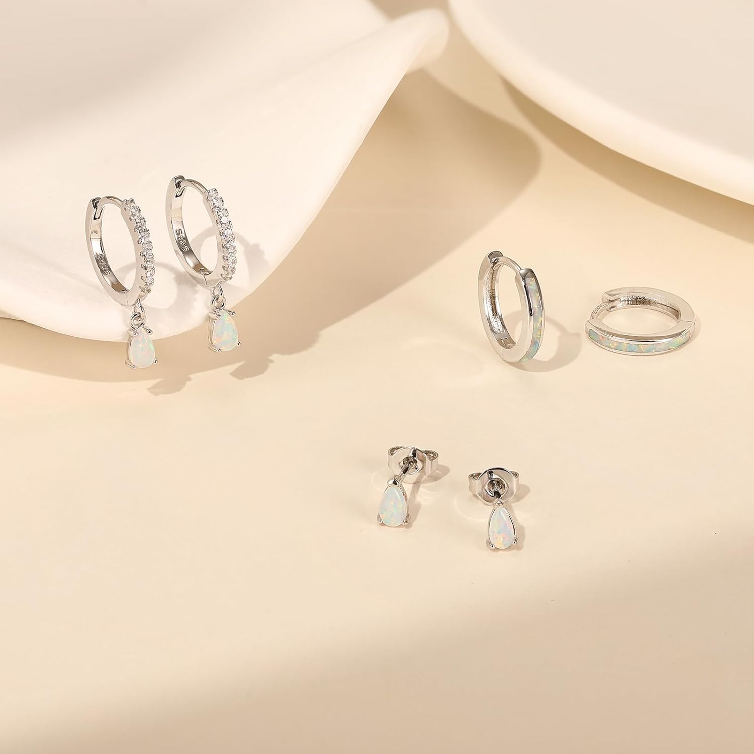 Opal Earrings Set for Women, Christmas Gift for Her, Sterling Silver | 14K Gold Plated, Hypoallergenic S925 Hoop Stud Earrings for Women with Sensitive Ears, Dainty earring Stacks—Trendy Opal Jewelry 2025 - Image 6