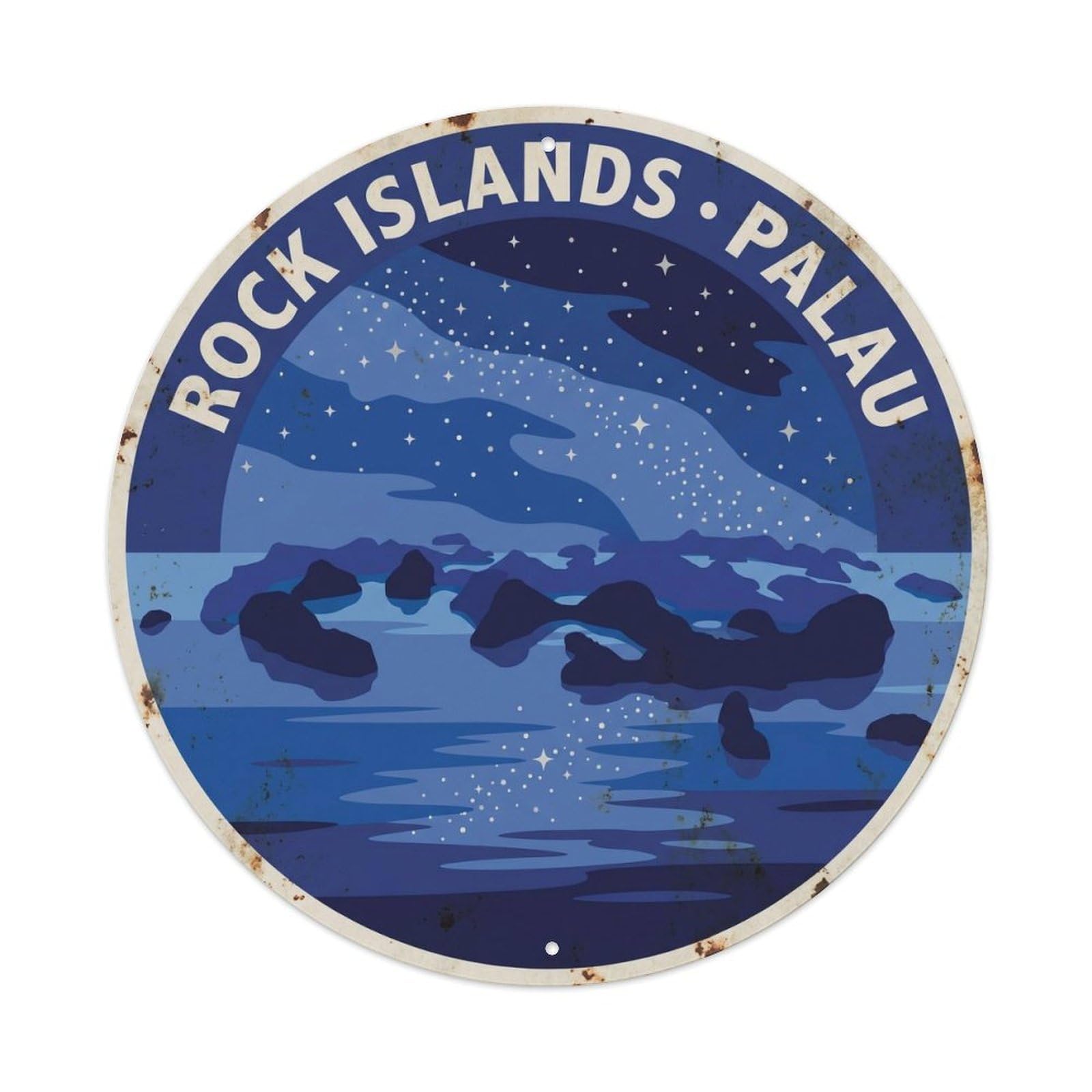 Olyhtr 8X8inch Classic Style Starry Palau Rock Islands Cobalt Vintage Lagoon Metal Tin Sign