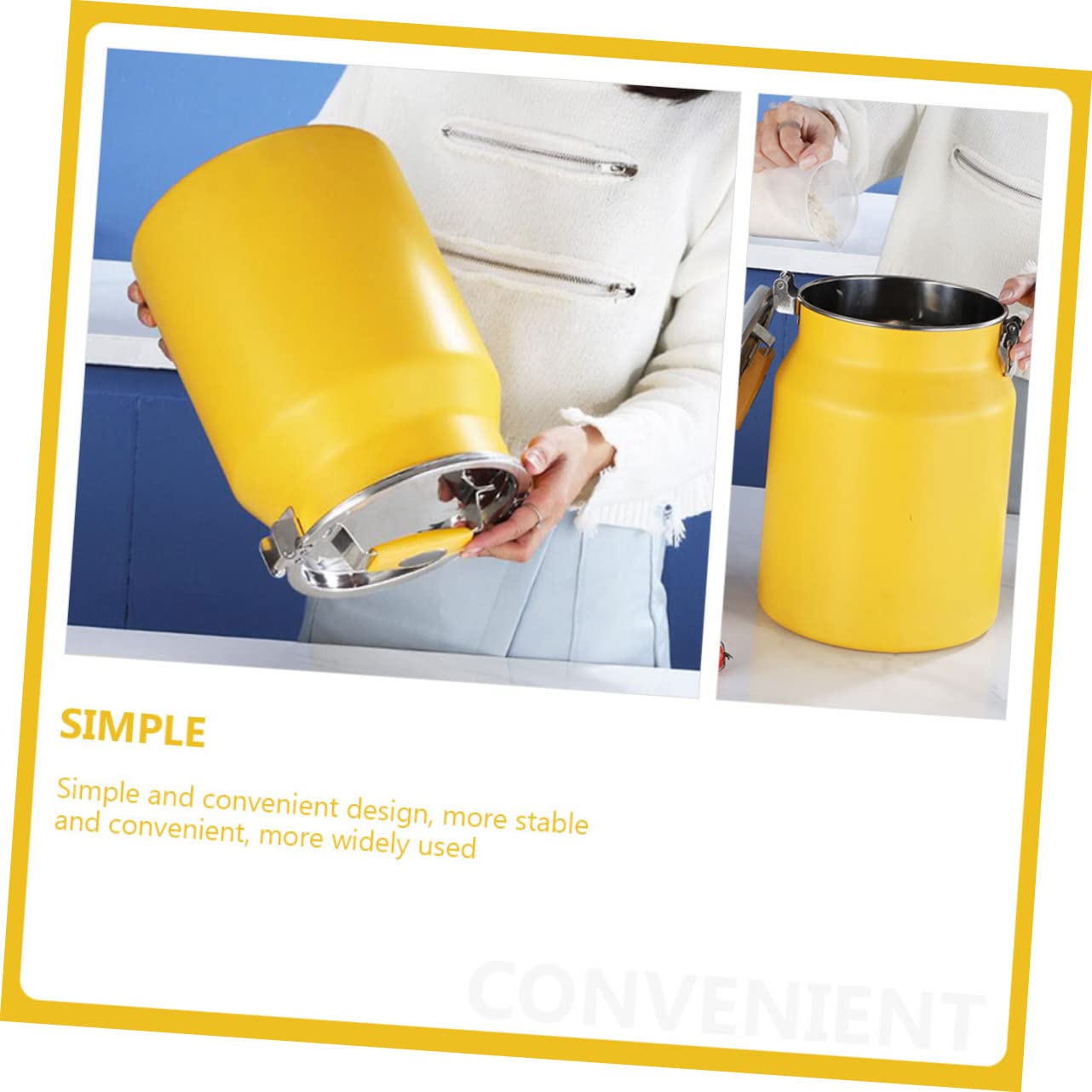 Gatuida Contenitore per Riso in Acciaio Inox Giallo, Secchio Sigillato