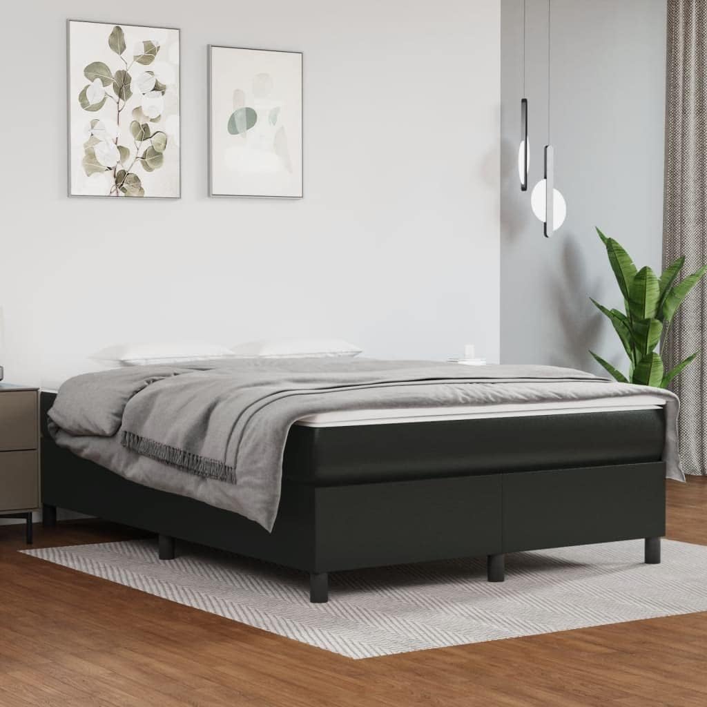 Bed Frame Black Faux Leather Queen Platform Bed Frame with Plywood and Engineered Wood, Sturdy Slatted Foundation for Mattress Support, Easy Assembly, Modern Minimalist Bedroom Furniture