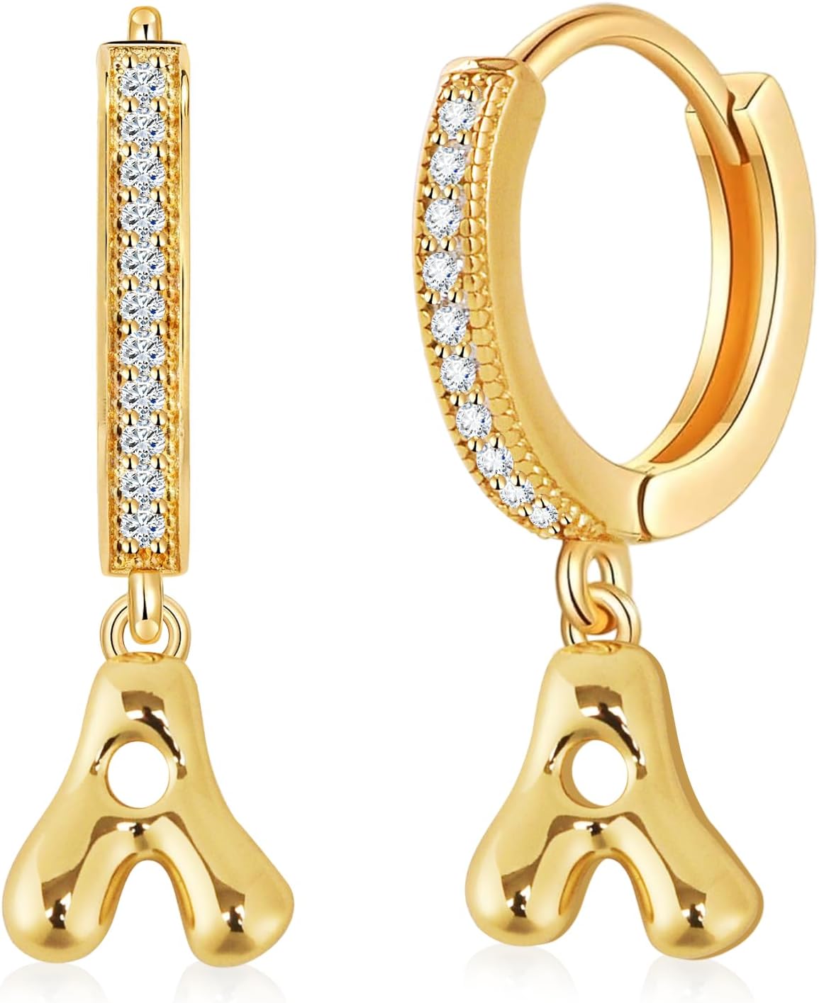 18K Gold Filled Initial Dangle Hoop Earrings for Women, 1 Pair CZ Hypoallergenic Alphabet Letter A-Z Drop Dangle Dainty Gold Earrings, Small Huggie Hoop Earrings with Cubic Zirconia Gifts Jewelry
