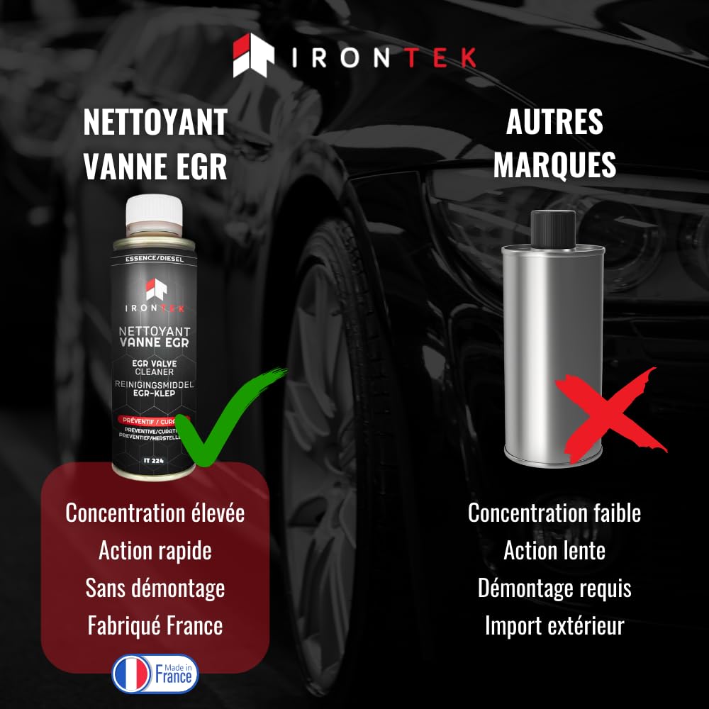 Nettoyant Vanne EGR Diesel et Essence sans Démontage 300ml - IRONTEK | IT224 | Élimine Dépôts Calamine Système EGR Complet | Qualité Pro