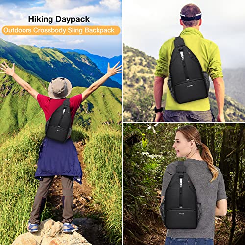 MOSISO Sling Backpack Hiking Daypack for Women Men, Lightweight Crossbody Sling Bag with Front Raised Pocket One Shoulder Chest Bag, Black2