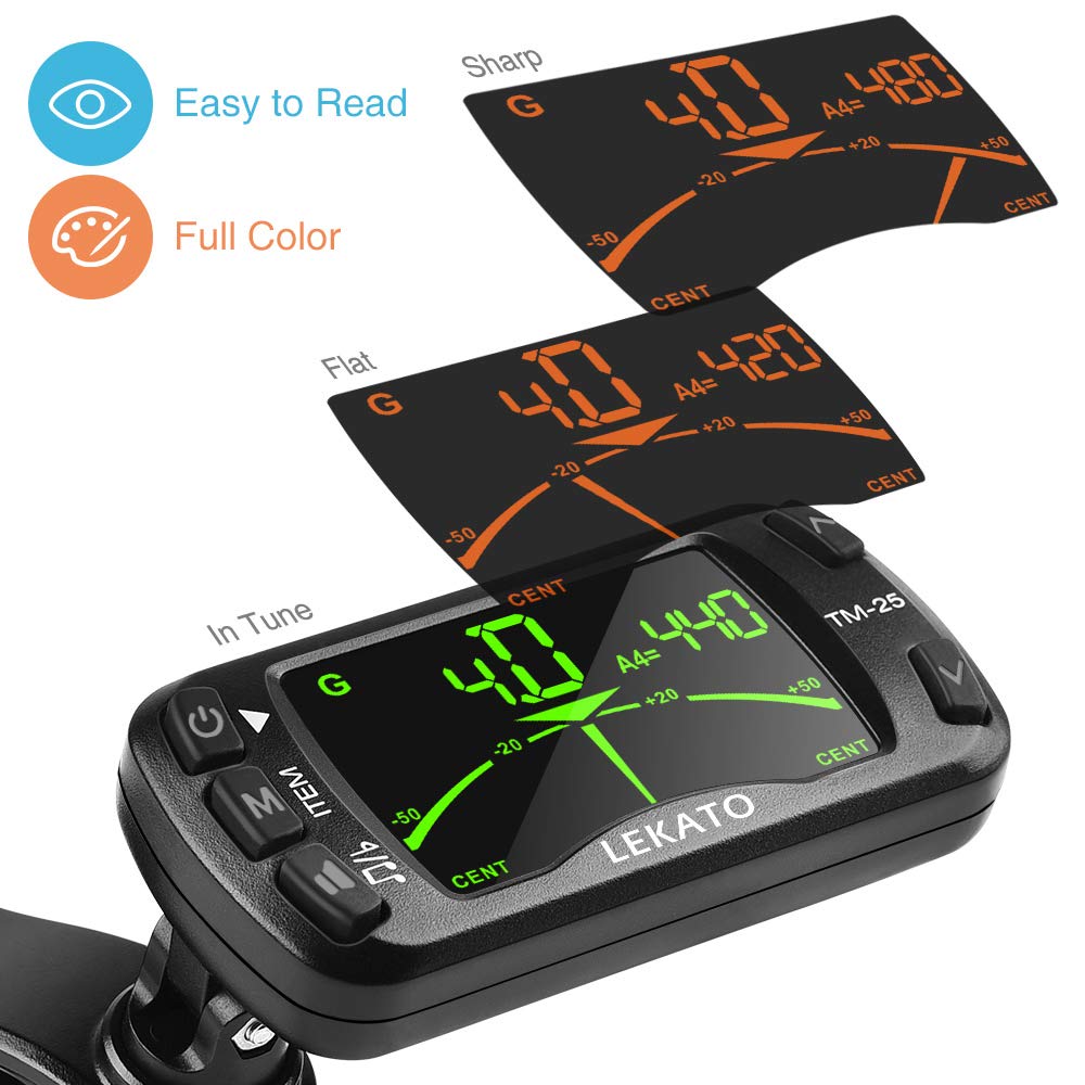 LEKATO 3 in 1 Tuner Metronome Clip on Guitar Tuner Digital Metronome