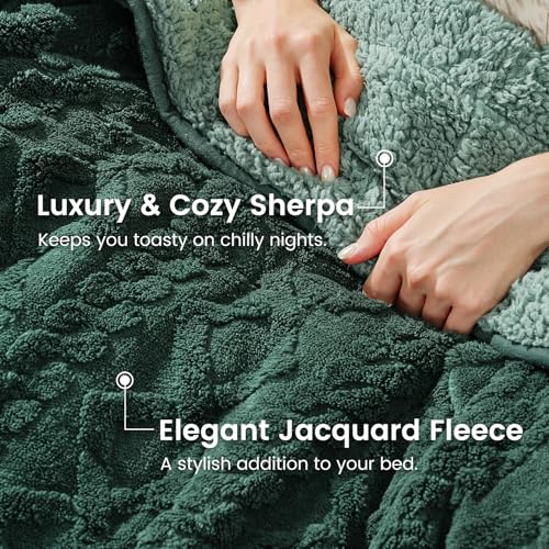 Image of Sherpa Fleece Adult Weighted Blanket Great for Sleep, 15 lbs Dual Sided Soft Fuzzy Heavy Blankets for Couch Bed Sofa, Cozy Warm Fluffy Jacquard Throw for Winter (Green, 48 inch x 72 inch, 15 Pounds)