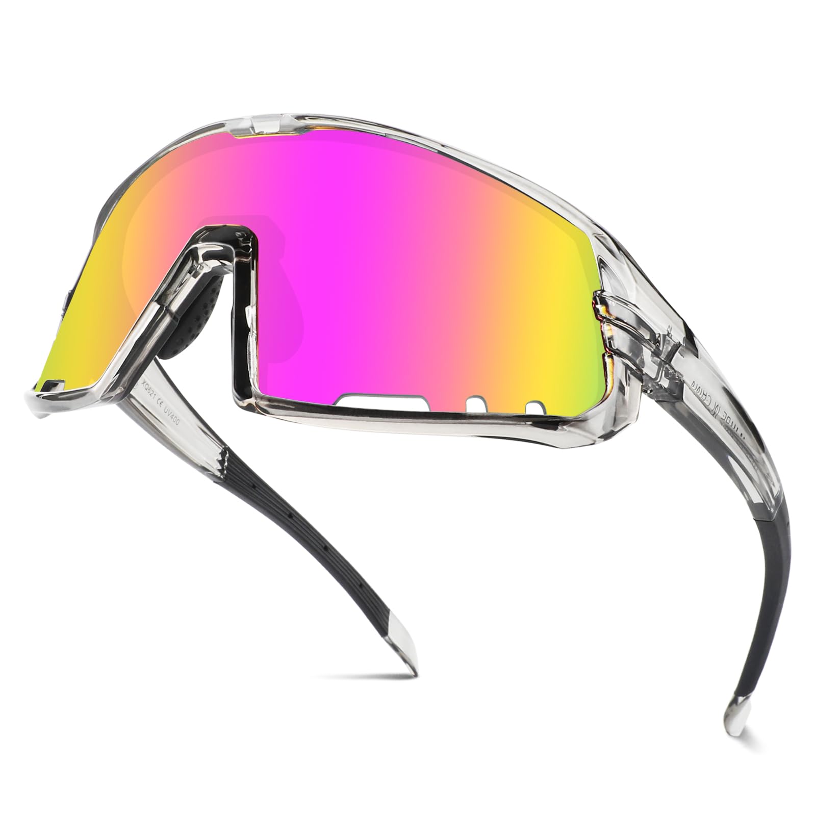 BangLong Cycling Sunglasses for Men Women, Sports Sunglasses UV400 Running Baseball Sunglasses (Grey Pink)