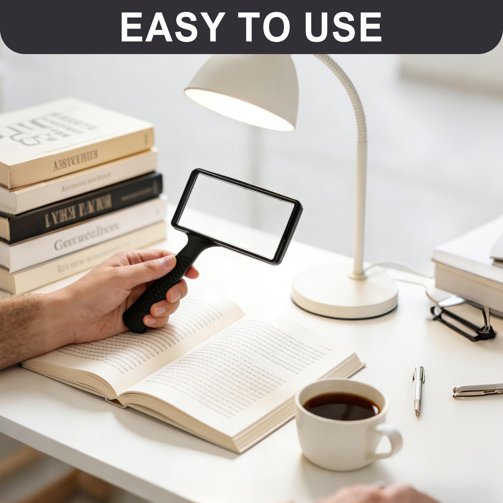 Lupa para Leer 10x, Lupa de Mano con Lente de Vidrio HD Rectangular para Lectura de Libros, Periódicos y Mapas, Color Negro (170g), Ideal para Personas Mayores y Aficionados