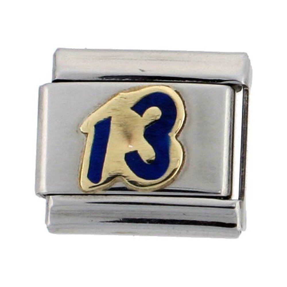 Sabrina Silver Stainless Steel 18k Gold Lucky Number 13 Charm for Italian Charm Bracelets