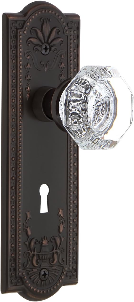 Nostalgic Warehouse Meadows Plate with Keyhole Waldorf Crystal Knob, Mortise - 2.25", Antique Brass