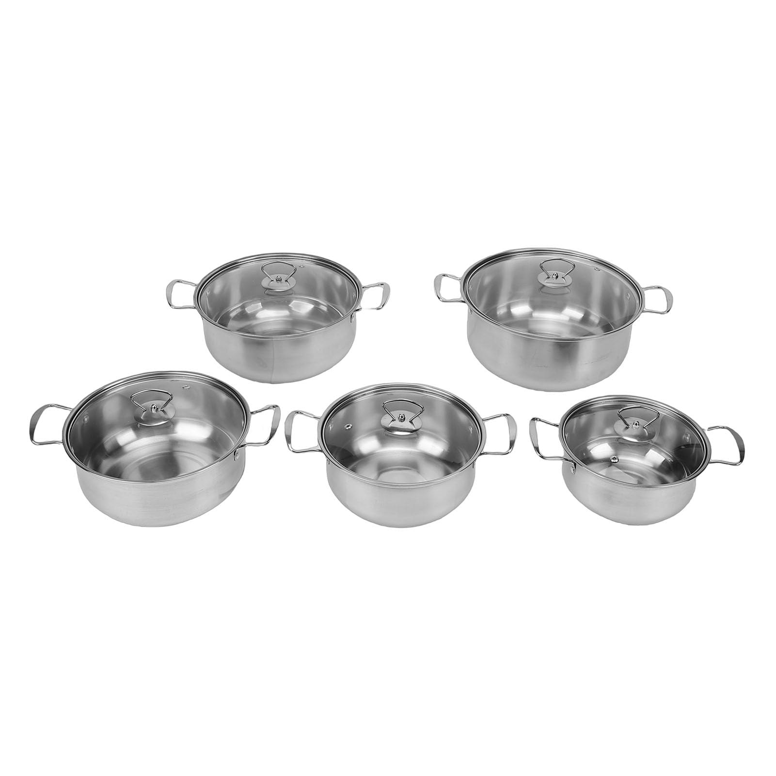 SIXRUN Edelstahl Kochgeschirr-Set mit Glasdeckeln, 18 cm–26 cm Töpfe für Familienküche, 5-teiliges SUS-Edelstahl-Kochset für vielseitiges Kochen, spülmaschinenfest, hitzebeständig