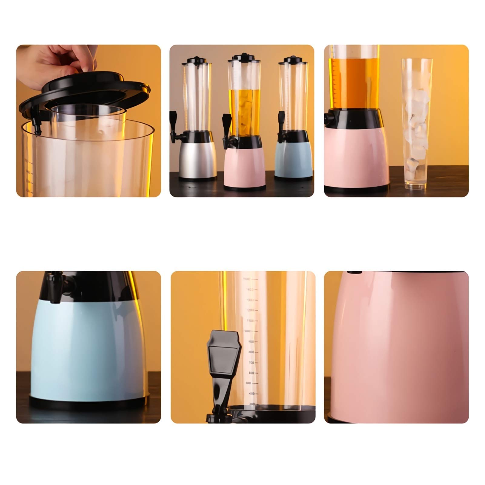 Dispensador de torre de cerveza, dispensador de torre de cerveza con tubo de hielo y grifo, torre de cerveza de barril azul, contenedor de plástico transparente de 2,75 cuartos para dispensador de tor