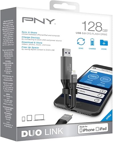 Miniatura 6 de PNY Unidad flash USB 3.0 OTG de 128 GB DUO LINK iOS para iPhone y iPad y computadoras - Almacenamiento móvil externo para fotos, videos y más, gris
