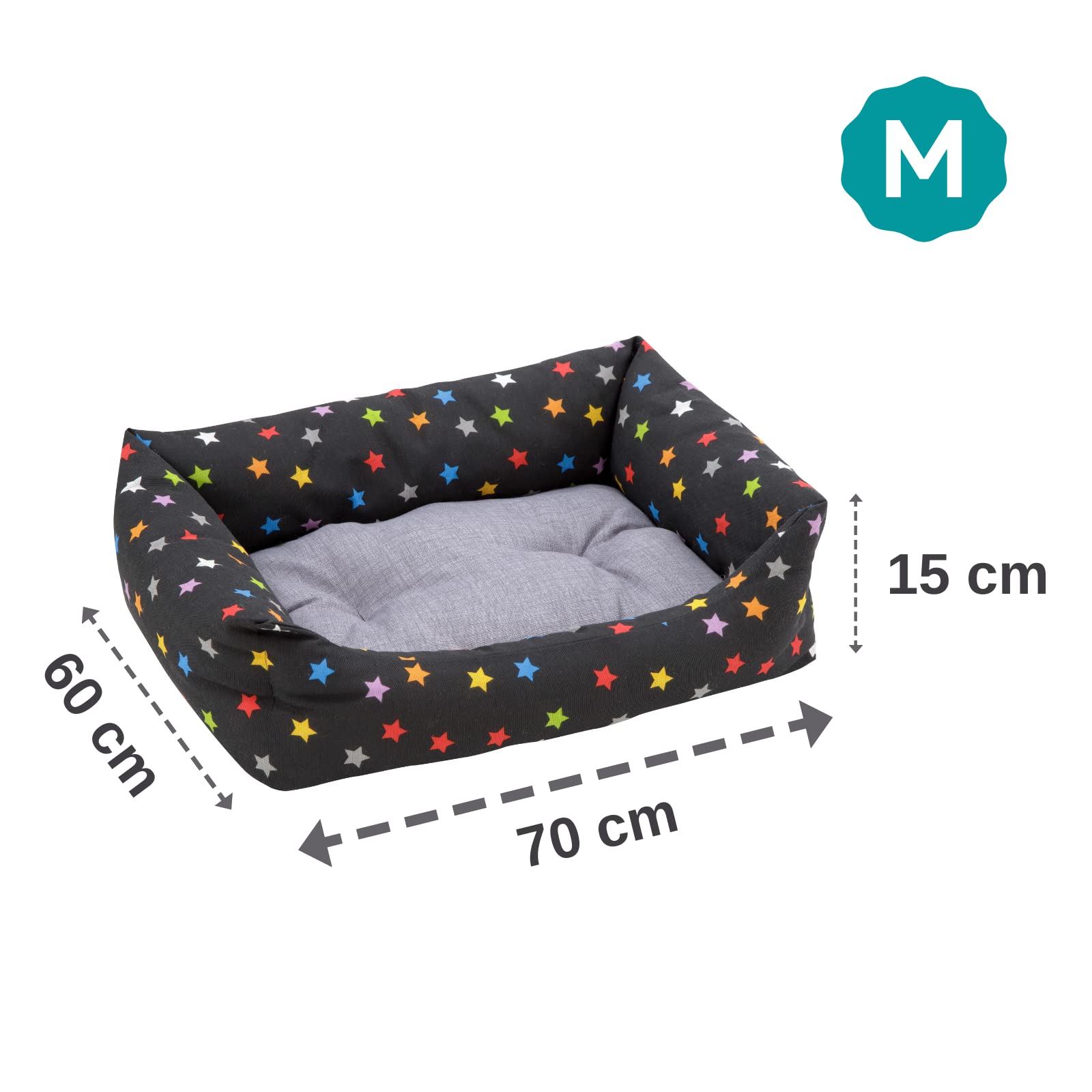 Baroni Home Cuccia per Cane in tessuto Grigio e Stelle Taglia M 60x70 cm, Morbido Divano Rettangolare, Comodo, per Camera da Letto Salotto Corridoio, Lavabile