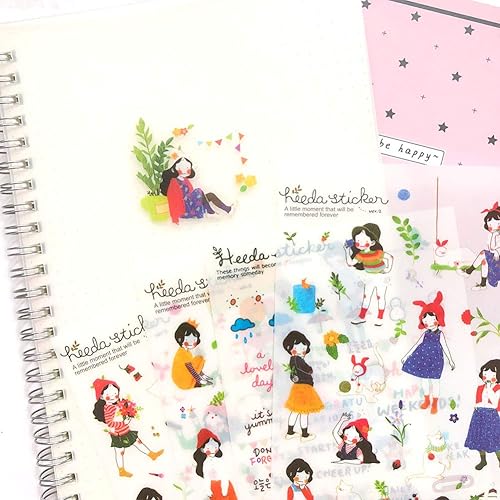 1000Art Cute Korean Stickers Set(12 Sheets) Kawaii Girl Planner Stickers for Journals,Scrapbooking,Planners,Cards,DIY Arts and Crafts - Cute Stickers Pack-happy Girl