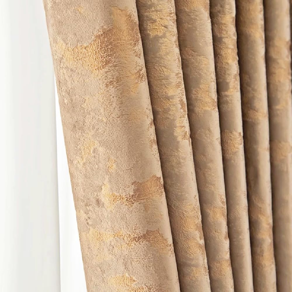 Amidoudou Pencil Pleat Curtains - 1 Pair Velvet Curtains in Green for Bedroom & Living Room - Luxury Retro Gold (Gold, 66 x 84 Inch)
