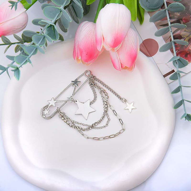 Image of Y2k Chain Brooch Pins for Women Silver Gold Tassel Pin for Coat Collar Brooch Pin Y2k Punk Shoes Clothing Accessories