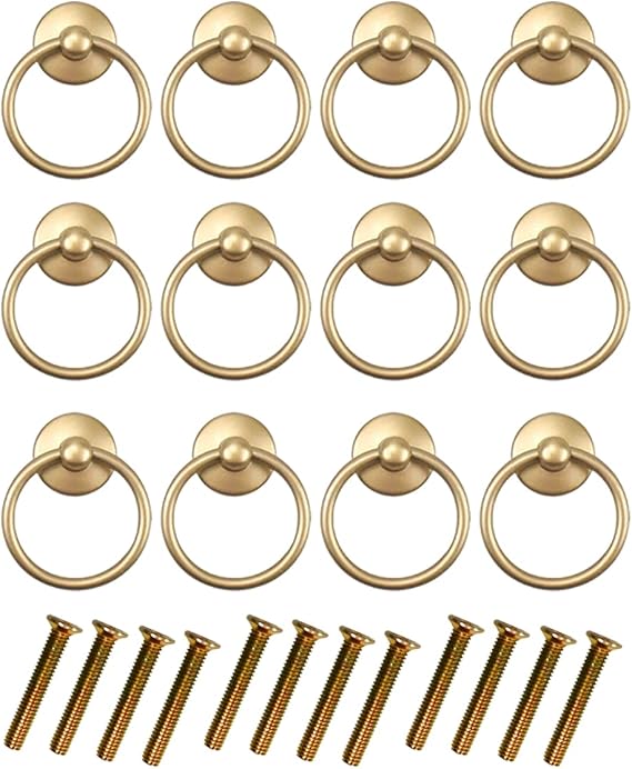 FANGZHE 12PCS Vintage Kitchen Cupboard Knobs Pulls, Handle Painted Gold Round Knob Retro