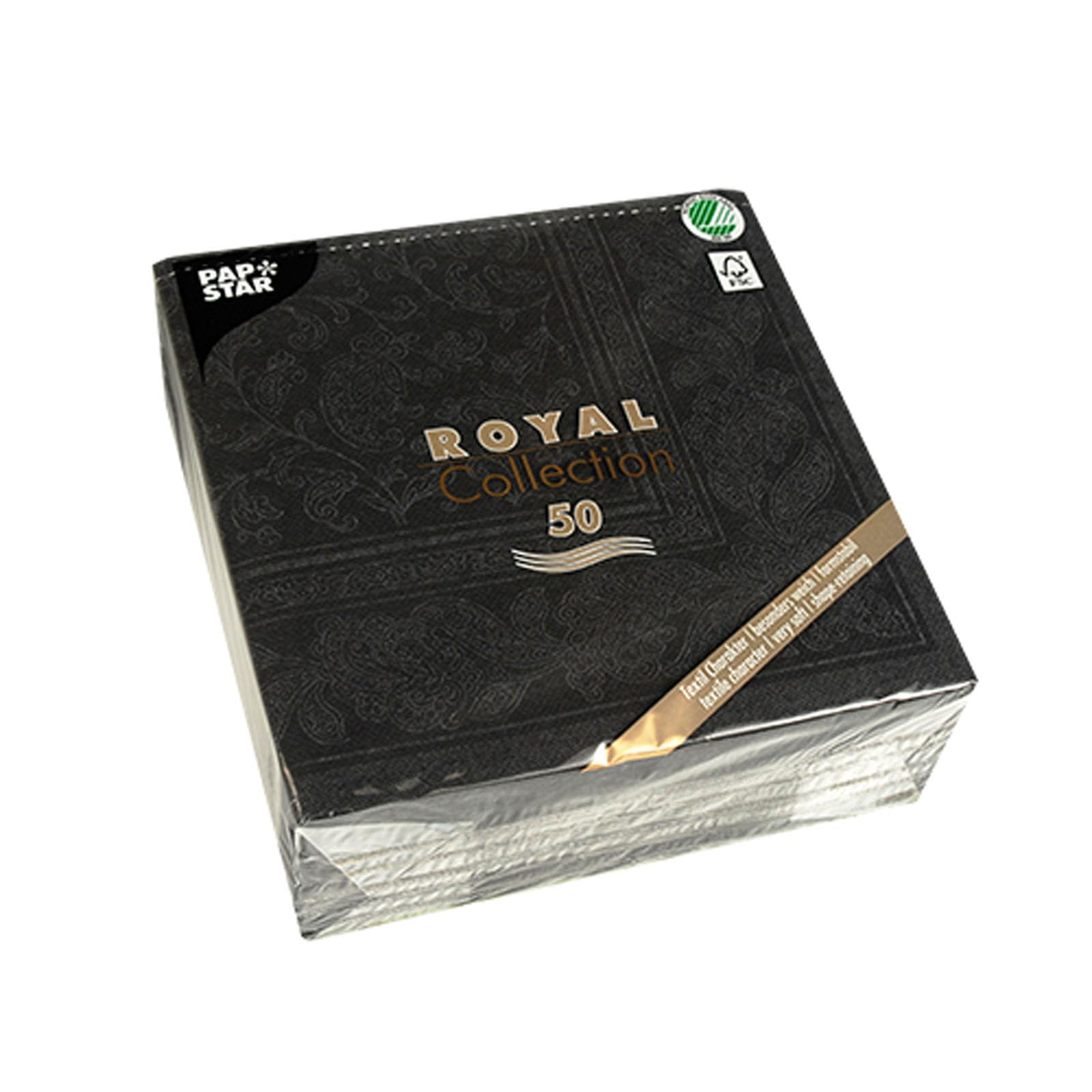 Papstar 250 Servietten ROYAL Collection 1/4-Falz 40 x 40 schwarz "Ornaments"