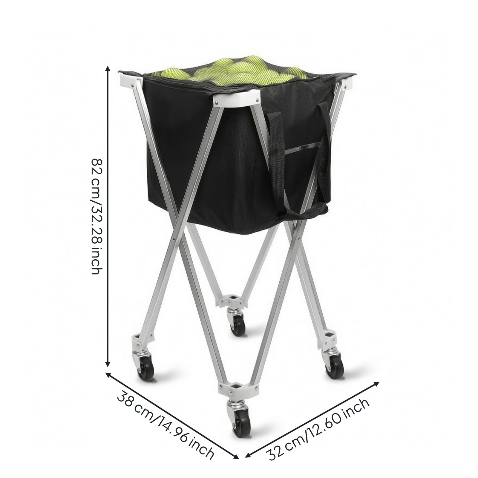 Carrello Porta Palline da Tennis Pieghevole Leggero Cestino Resistente Contenitore per Allenamenti, Tennis Cart Silver