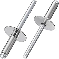 Wensilon 100 Pack 3/16 x 1/2" Large Cap Open End Stainless Steel Blind Rivets - Durable Heavy Duty Fasteners