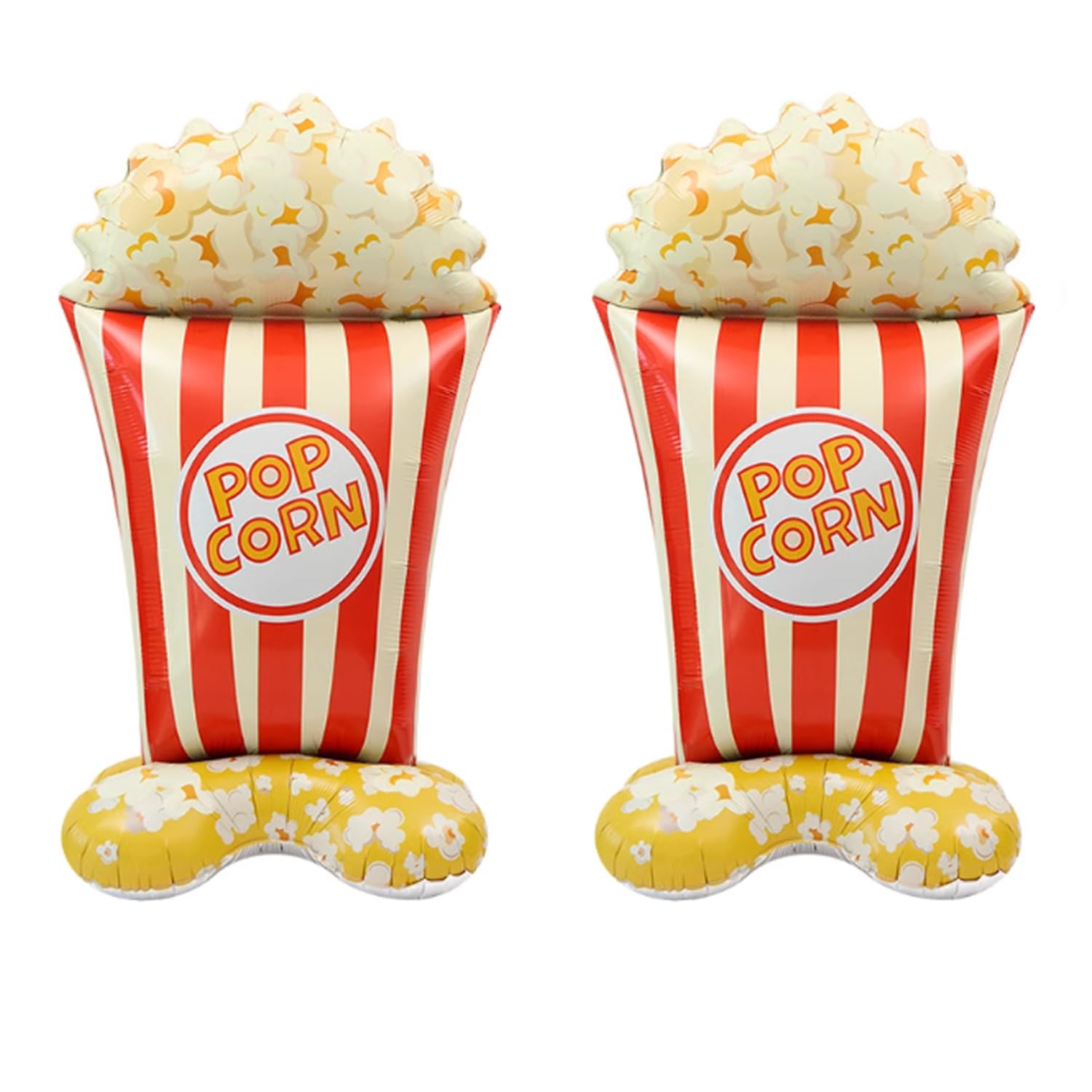 Finypa 2pcs Giant Self Standing Popcorn Balloons 3D Circus Carnival Foil Balloon Carnival Party Decorations Fast Food Balloon for Birthday Movie Night Themed Party Decorations (Popcorn)