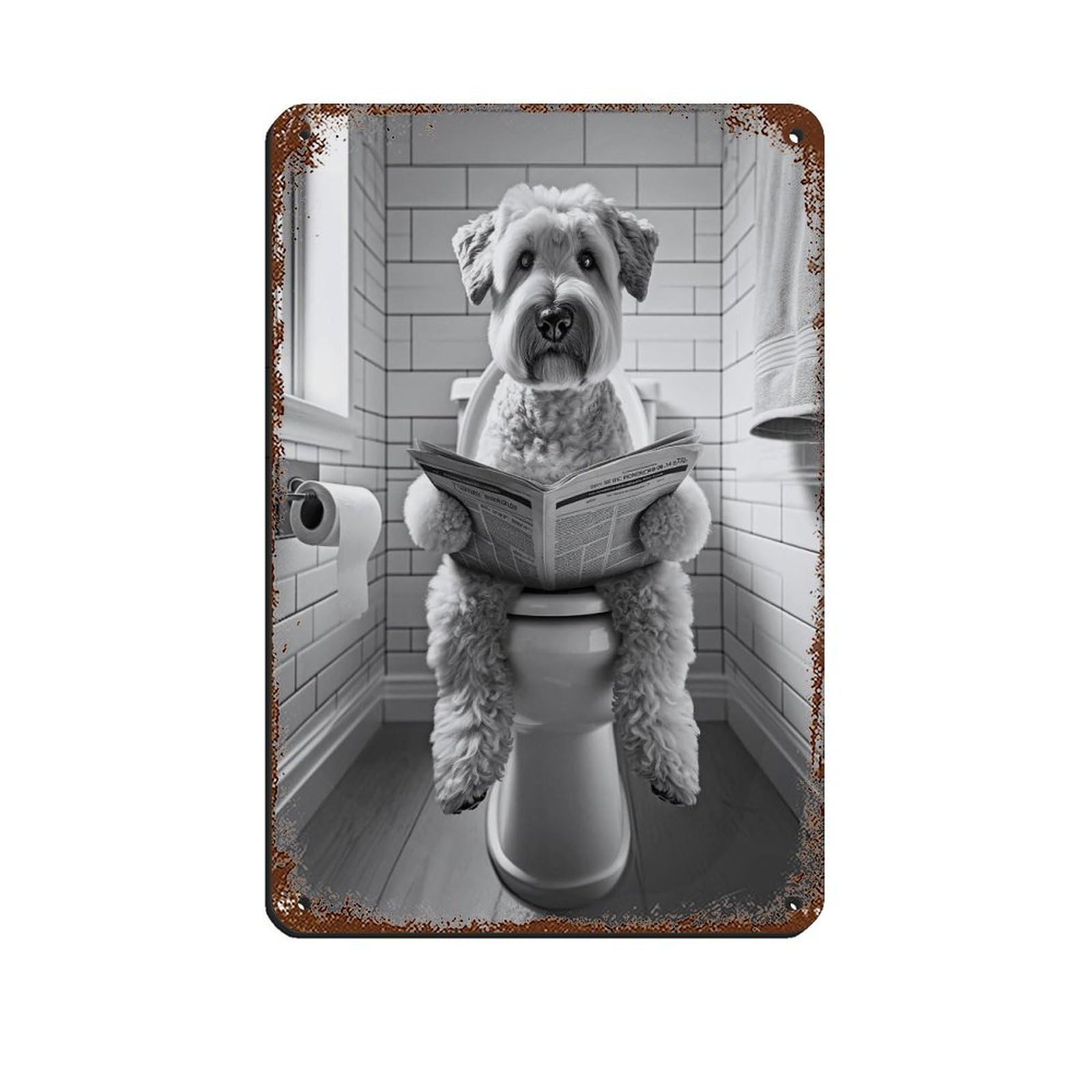 Lxwnze 20L X 30W Cm Soft Coated Wheaten Terrierbathroom Art Poster Tin Sign Vintage Metal Pub Club Cafe Bar Home Wall Art Decoration Poster Retro 8X12inch(20X30cm)