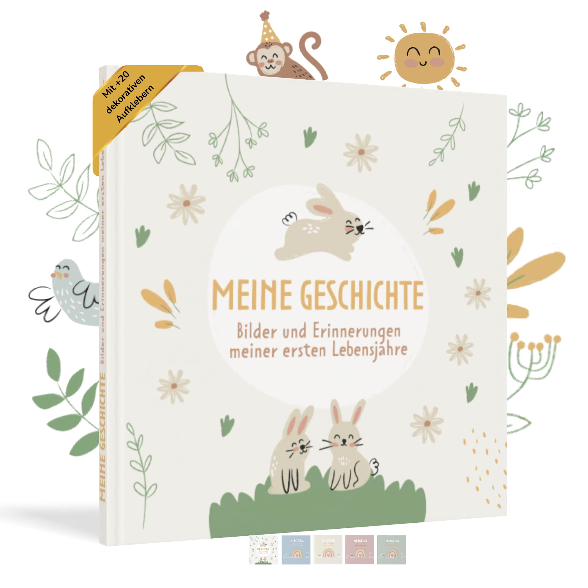 HuBorns - Babyalbum Erstes Jahr bis 5 zum Einkleben von Fotos, Fotoalbum Kinder +50 Seiten und Stickern, Originelles Erinnerungsbuch Baby, Fotoalbum Baby für Babyparty Geschenk