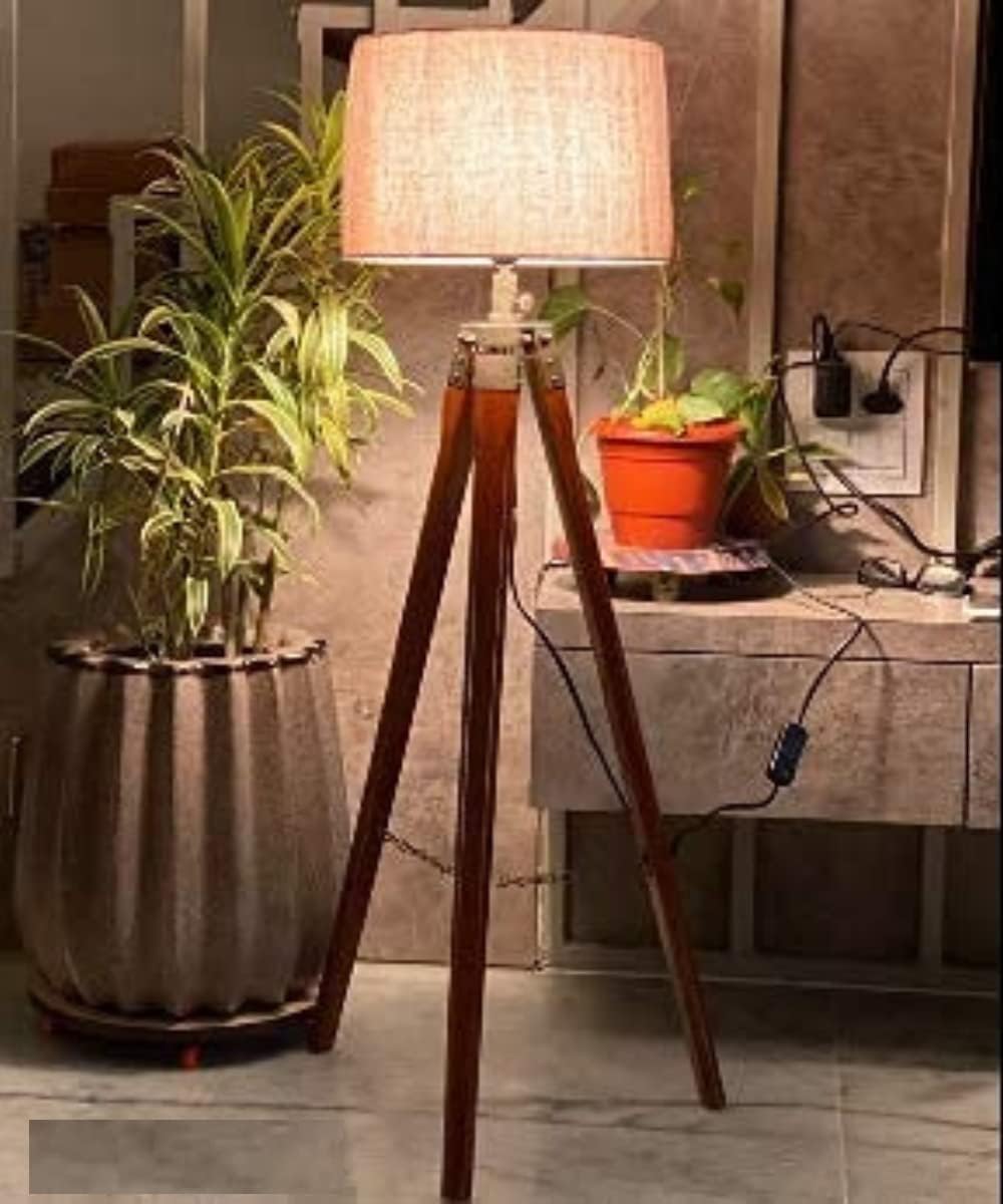 Wooden Tripod Table Lamp Stand with Shade Head for Home || Office with Adjustable Stand for Living Room||Bedroom ||Home Decoration Long Standing Tripod Lights by Antique LAMP Store-image-9