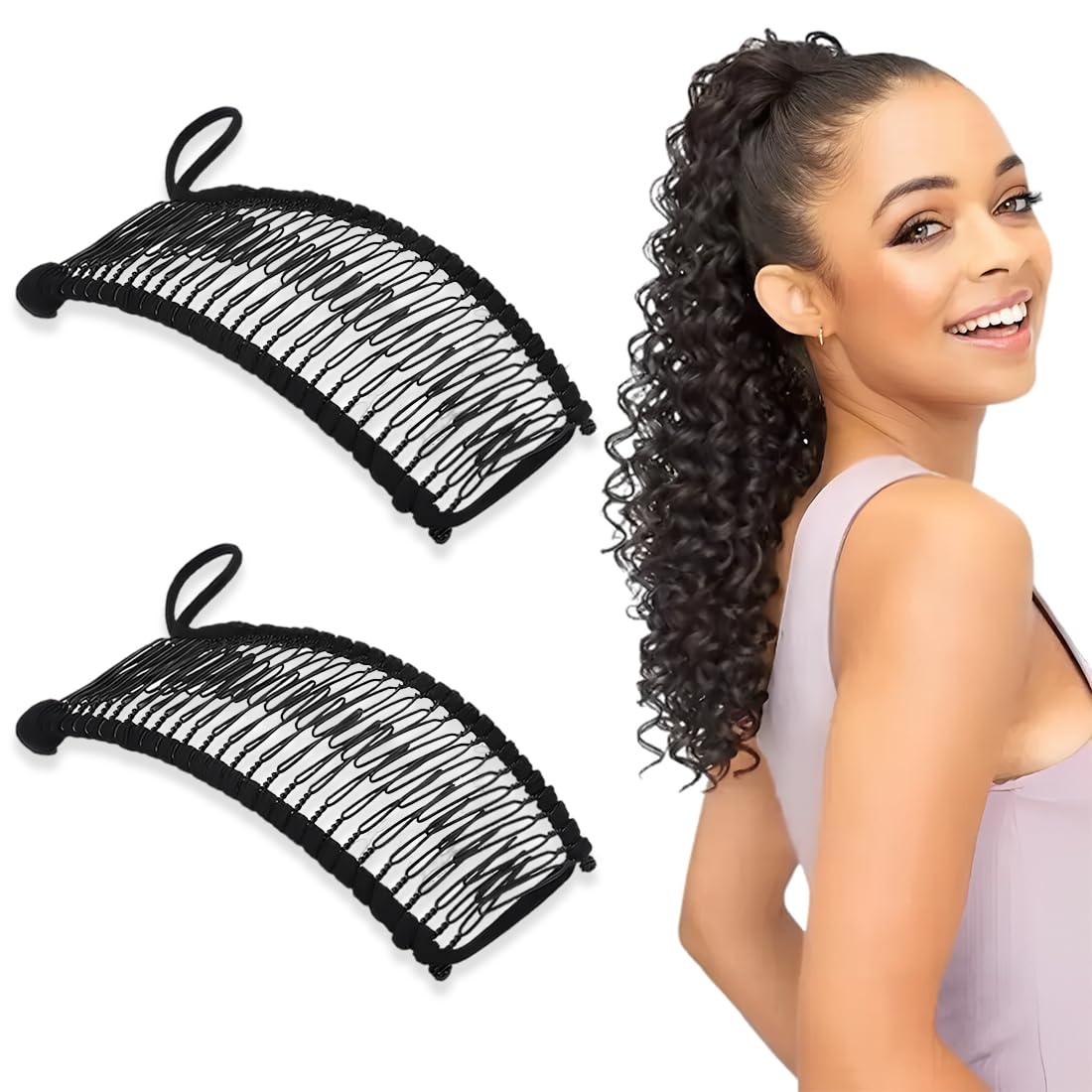 2 Pezzi Clip Per Capelli A Banana Per Donna 30 Denti Con Doppio Pettine Estensibile Clip A Banana Pettini Decorativi Per Capelli Spessi Ricci Naturali Crespi Ondulati (Nero)