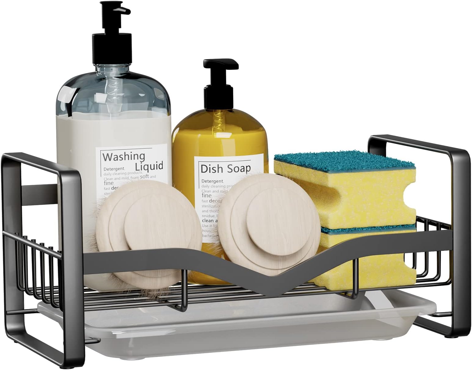 Kitchen Sink Caddy Sponge Holder - VANTEN Black Large Sponge Holder for Kitchen Countertop Organizer, Soap Dish Scrubber Holder Tray Storage Kitchen Accessories - Not Include Sponge, Dispenser, Brush
