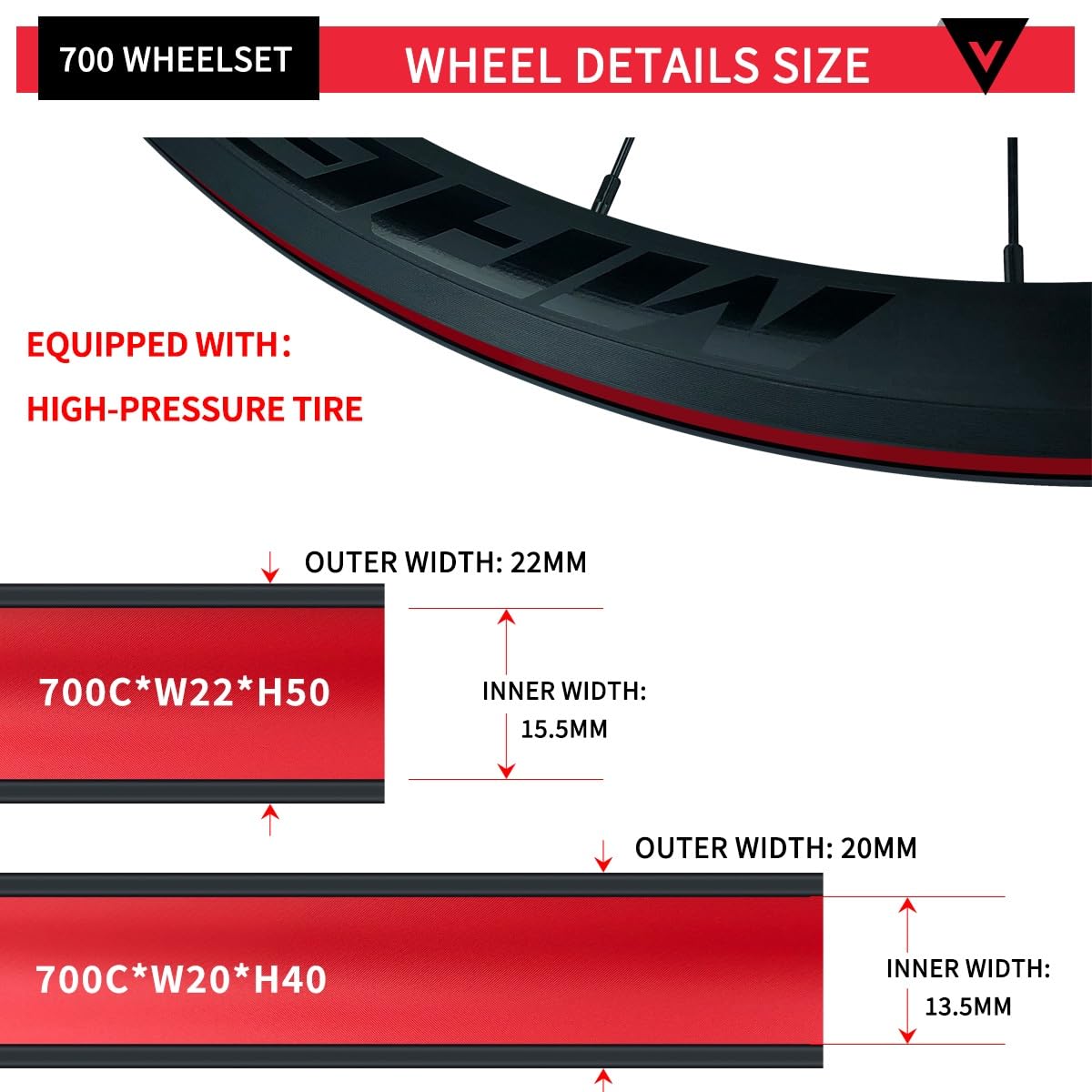 Ruote da Bici da Corsa 700C, Profilo del Cerchio 40/50 mm, Cerchi in Lega di Alluminio a Doppia Parete, sgancio rapido, interasse mozzo Anteriore 100 mm/interasse mozzo posterior