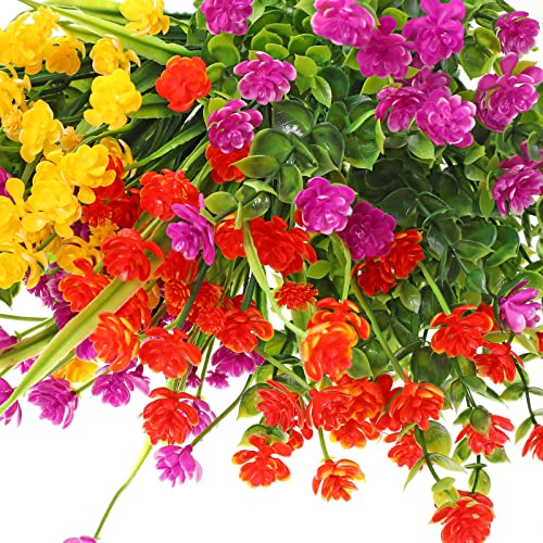 Willbond 36 Bundles Artificial Flowers Outdoor, Uv Resistant Faux Artificial Plants Shrubs Flower Bulk For Hanging Planter Porch Window Home Wedding Spring Summer Decor (Bright Colors) #TOP2