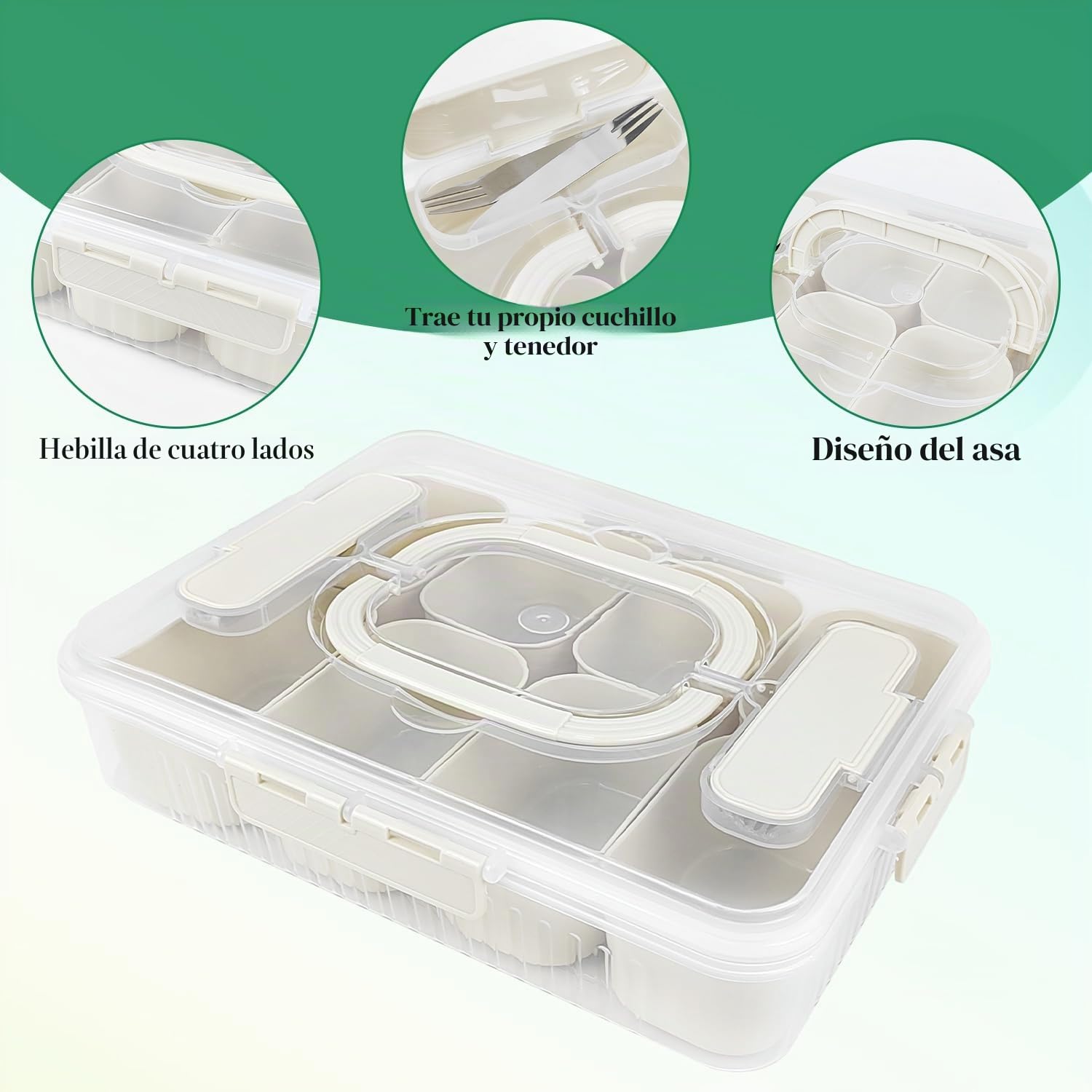 2 cajas de aperitivos con 8 compartimentos con 8 tenedores, plato de aperitivos con tapa y asa, cuenco para aperitivos, organizador para aperitivos, dulces, frutos secos, frutas, especias, caja de