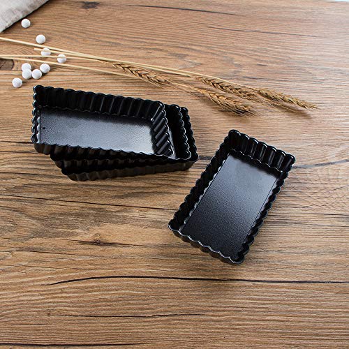 webake Stampo Crostata Rettangolare Fondo Amovibile Antiaderente 4,5 Pollici Mini Stampi per Quiche Fluted Tins Flan Pan - Nero - 4 Pezzi - immagine 5