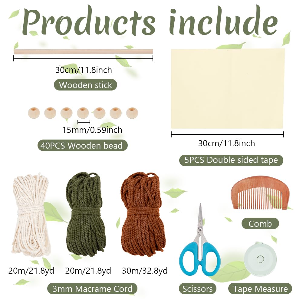 ORIGACH Kit de suspension murale en macramé à faire soi-même pour adultes débutants et adultes, tapisserie murale bohème pour salon, chambre à coucher, marron, beige et vert