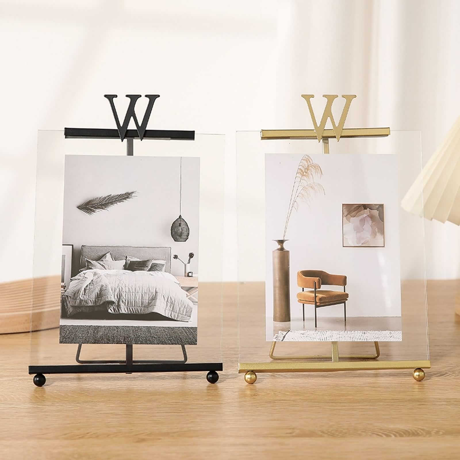 Photo Frame Vintage, Bilderrahmen Gold 13x18 Rechteckig mit W Vertikal für Tischplatte aus Metall
