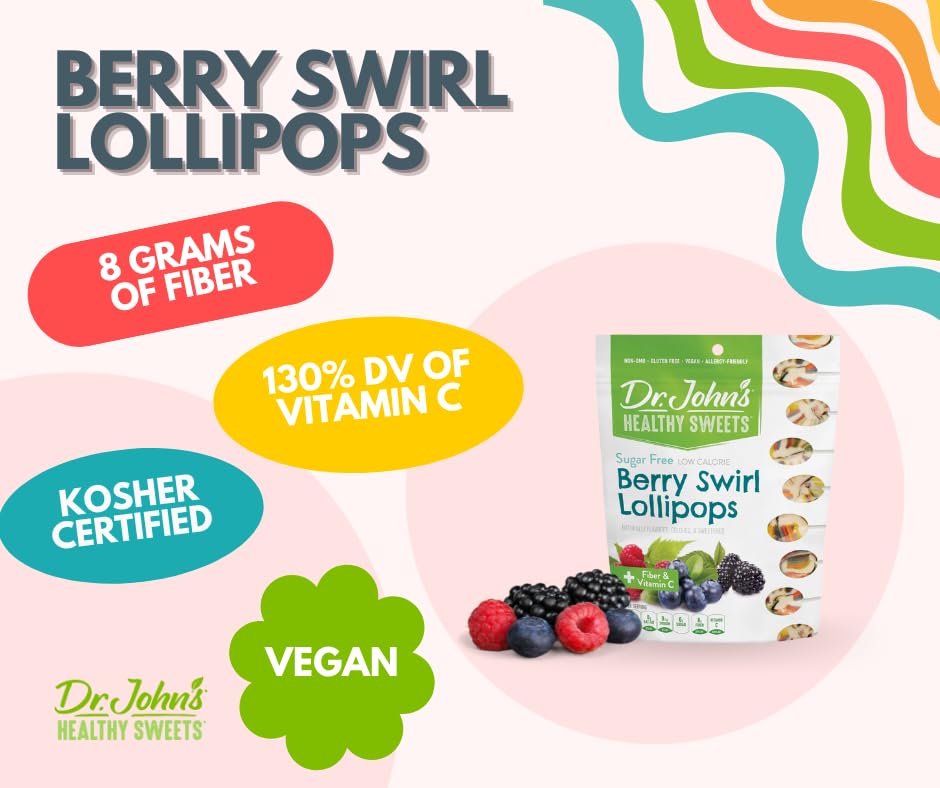 Miniatura 3 de Dr. John's - Caramelos sin azúcar, paletas saludables con cero azúcar, aperitivos bajos en calorías, dulces duros aptos para dieta cetogénica, óvalo