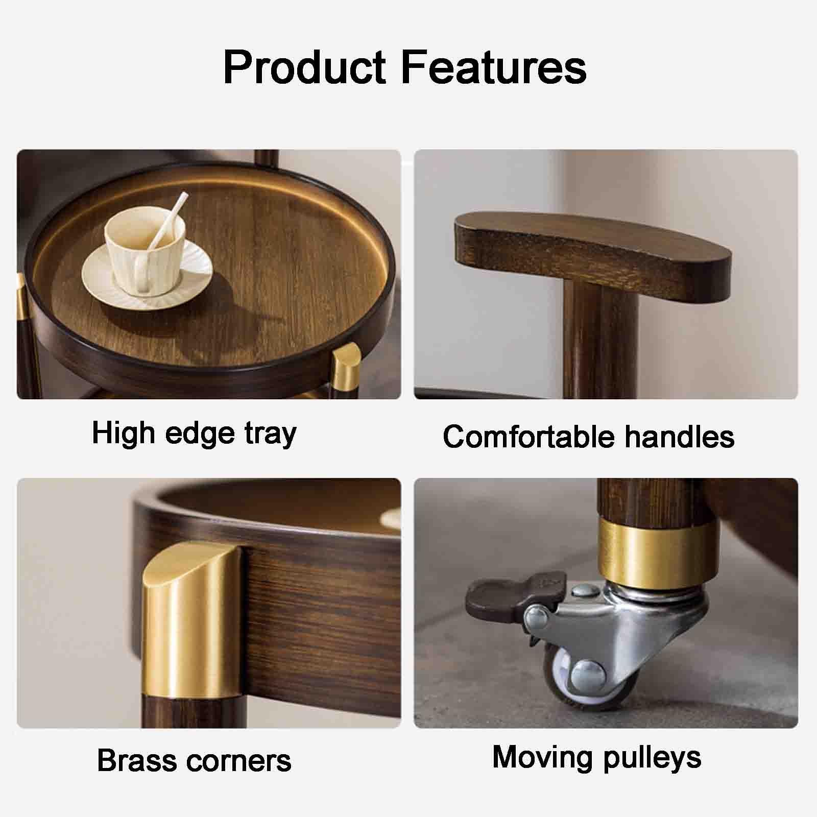 Mesa auxiliar giratoria con asa, bandeja redonda de 2 capas y unidad de estantería, carrito de almacenamiento móvil para dormitorio, sala de estar, cocina y baño