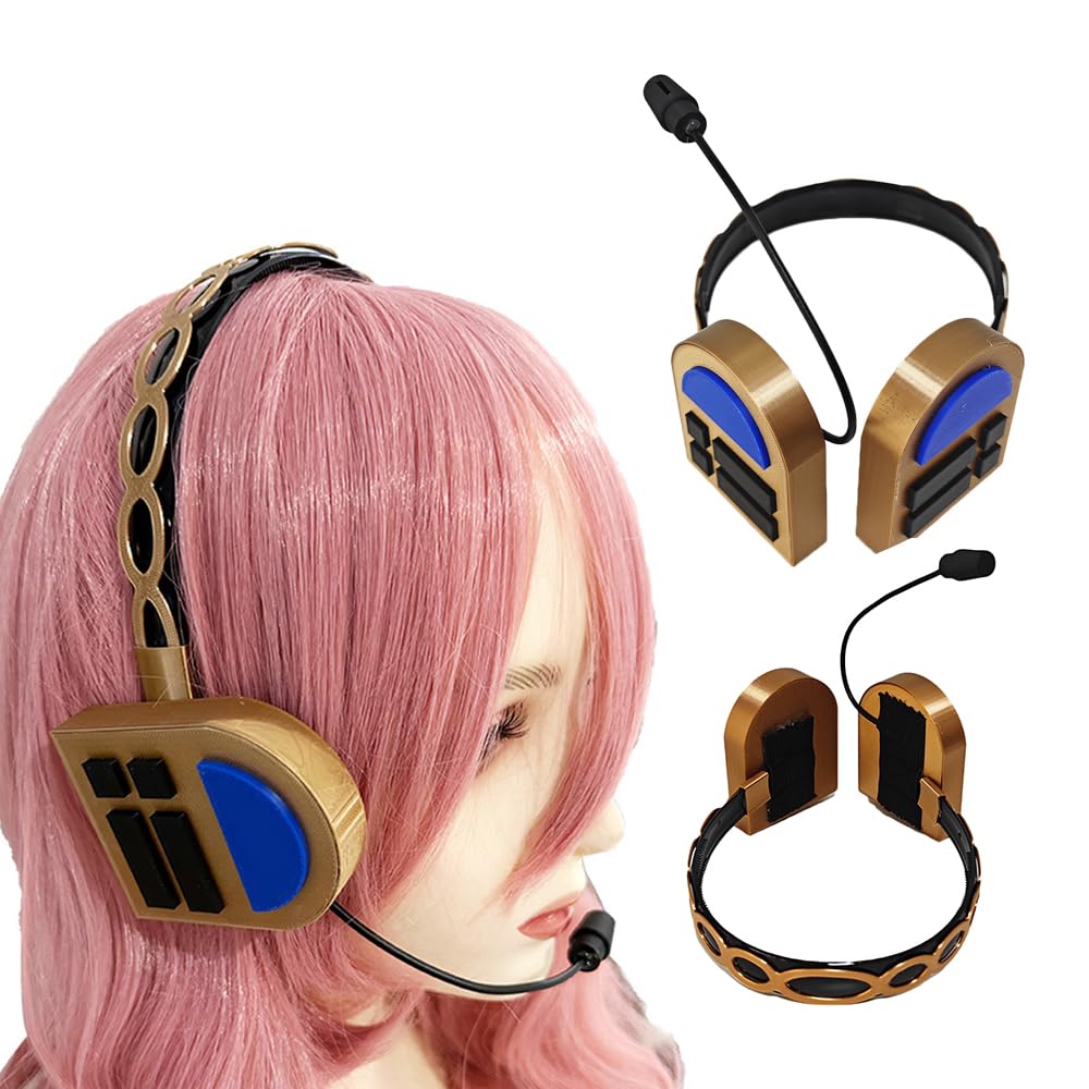 Anime Role Cosplay Headwear 3D Printed Decorative Headphones with Microphone Gold and Blue Nonfunctional Headgear