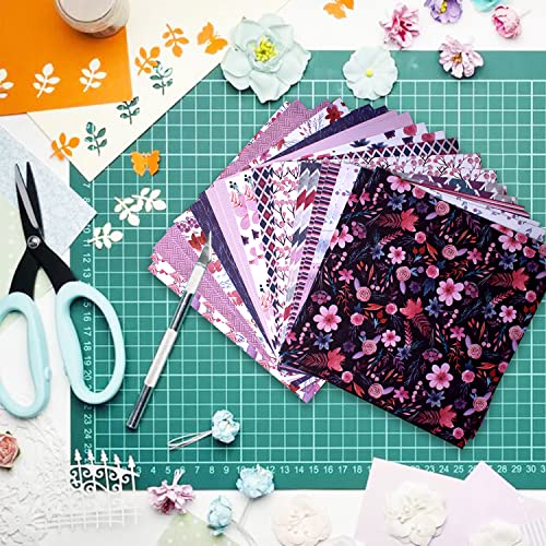 Scrapbook Paper, Bleds 24 Sheets Craft Scrapbooking Paper 6X6 Pad Watercolored Single-Side Printing Junk Journal Cardstock Violet Paper Supplies For Card Making Decorative Background Art Album #TOP5