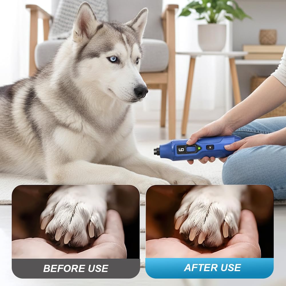 Molinillo de uñas para mascotas para perros y gatos, recortador de uñas recargable USB con luz LED y 7 velocidades, herramienta silenciosa de aseo de uñas para un cuidado suave de las patas