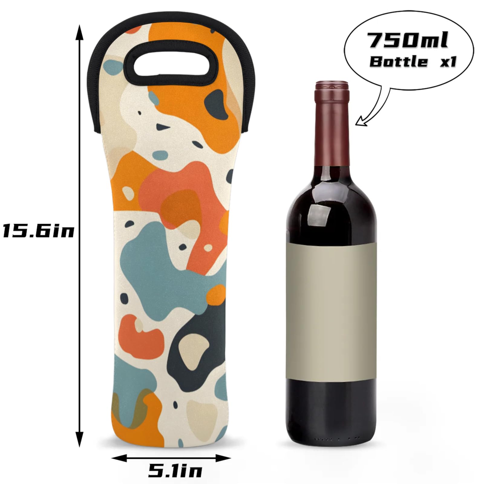 Neoprene Wine Tote Carrier Bag for Wine,Water, Champagne, Beer, Baby Bottles 15.6 x 5.1 Inches, Protective Wine Bag,Fluid Orange