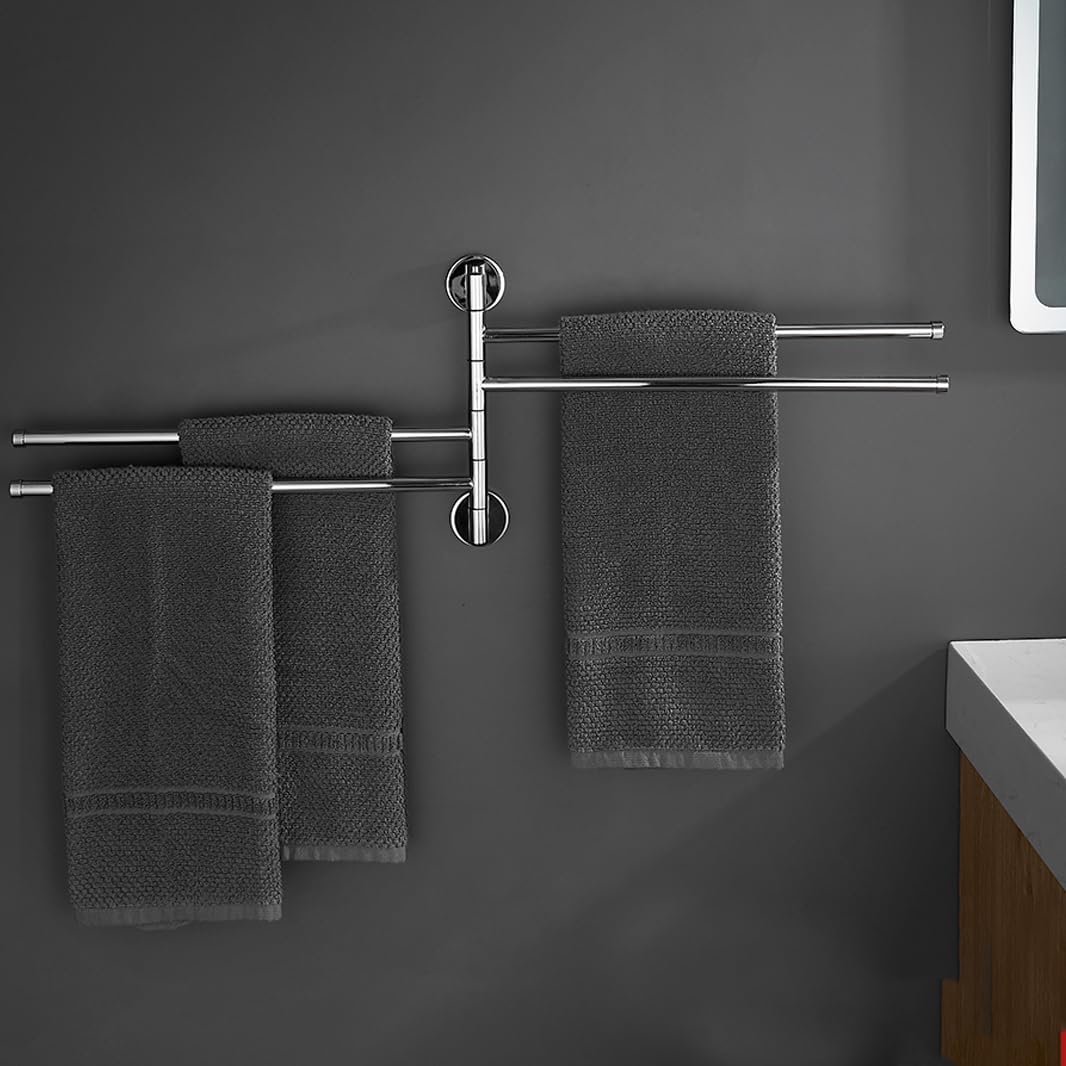 Toallero Giratorio para baño, Toallero Giratorio con Brazo Plegable, latón Macizo, Cromo Pulido, 3-5 Barras for baño o Cocina(4bar)
