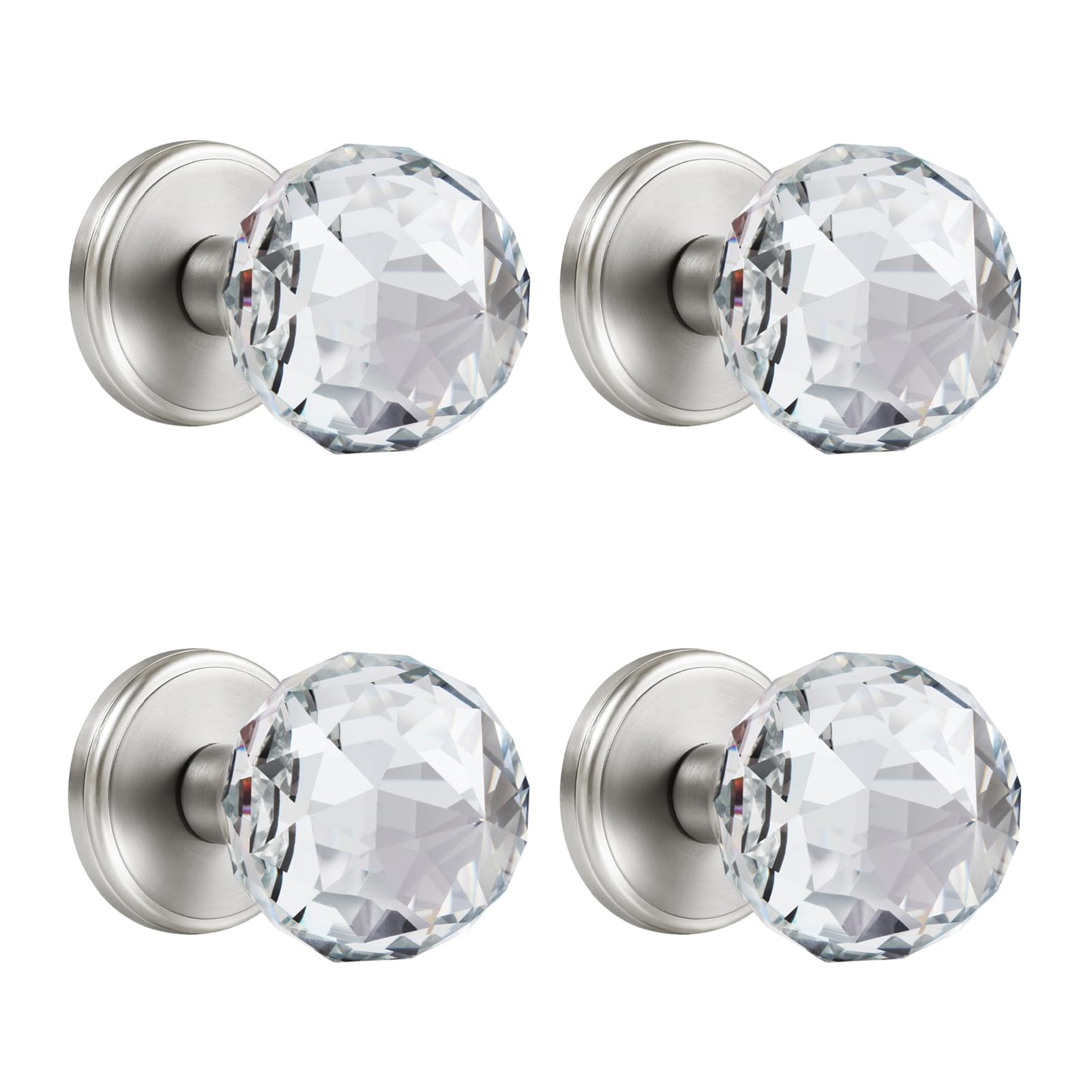 Clctk Satin Nickel 4 Pack Glass Dummy Door Knobs, Non-Turning Door Knob Set, Brushed Nickel