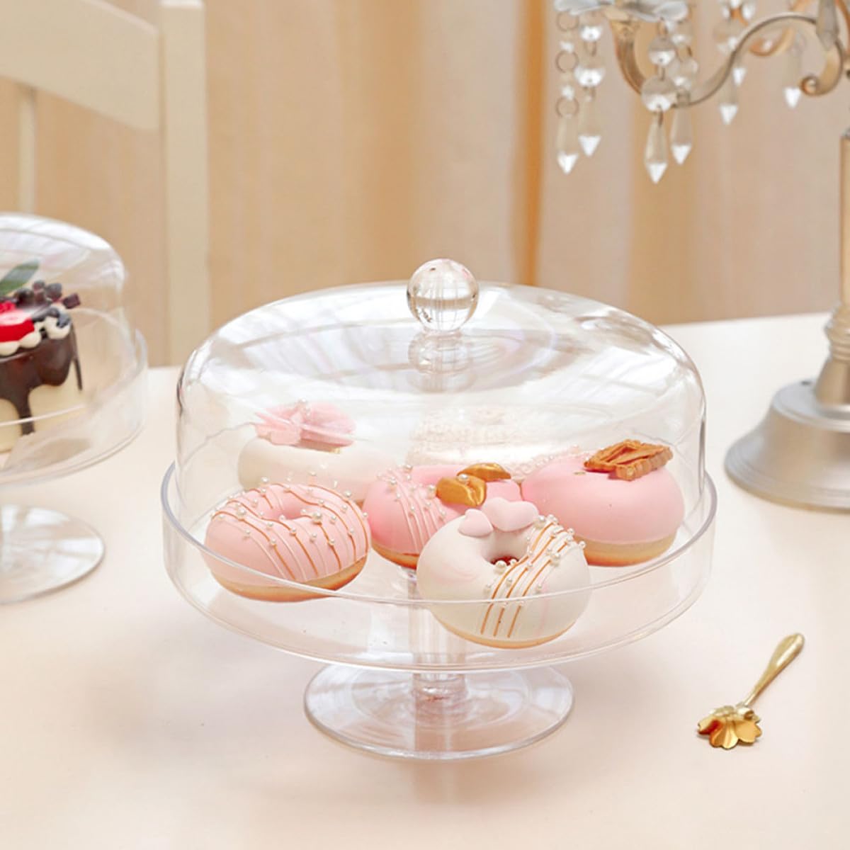Beaupretty Bandeja Acrílica Transparente con Tapa Protectora para Exhibición y Almacenamiento de Postres en Cocina y Hogar, Diseño Creativo y Funcional