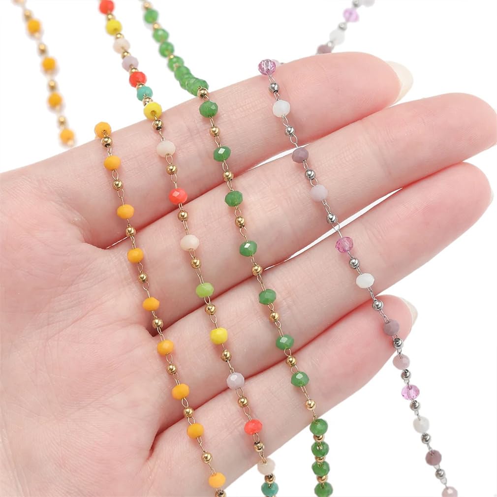 Rotoli Colorati a Catena, Catena di Perline in Acciaio Inossidabile con Pietre di Cristallo da 1 Metro for la creazione di Gioielli Accessori for collane e Braccialetti Fai-da-Te(18)