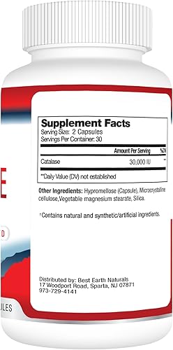 Miniatura 4 de Best Earth Naturals Catalase 30,000 Suplemento - Suplementos Capilares para Cabello Fuerte - 60 Cápsulas