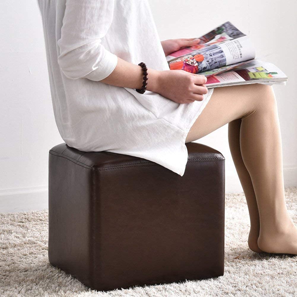 Kunstleder-Ottomane, Würfel, gepolsterter Fußhocker, Couchtisch, Sofa, Fußstütze, Hocker, Sitzfläche, braun, 35,6 x 35,6 x 33 cm
