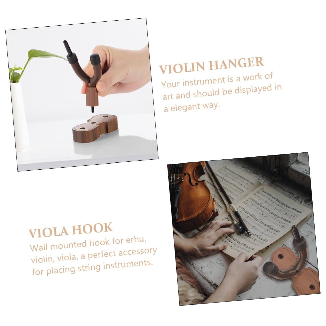 VANZACK Elegant Wall Mounted Violin Hook for Convenient Storage Chic Design with Durable Walnut Base for Displaying Violins and Home